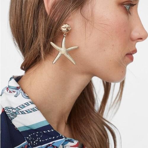 Gold Color Fashion New Metal Starfish Geometric Drop Earring Bohemia Vintage Alloy Star Dangle Earrings For Women Wedding Party