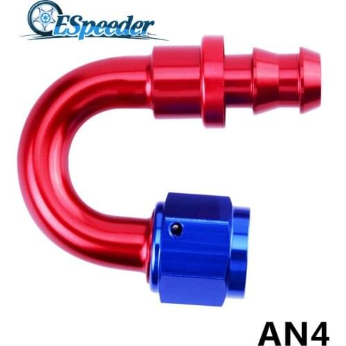 ESPEEDER AN4 Oil Cooler Hose End Socketless Red And Blue Anoized Aluminum Fitting Adapter 180 Degree Oil Fuel Push-On Fittings