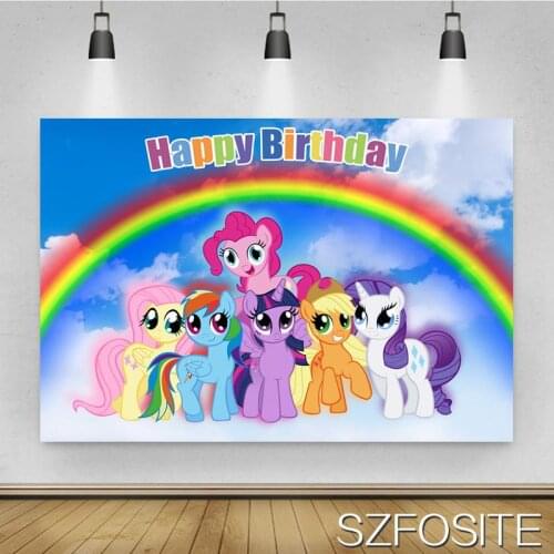 Cartoon Cute Pony Rainbow Cloud Background Girl Birthday Party Decoration Photography Studio Photo Children Room Wall Backdrop