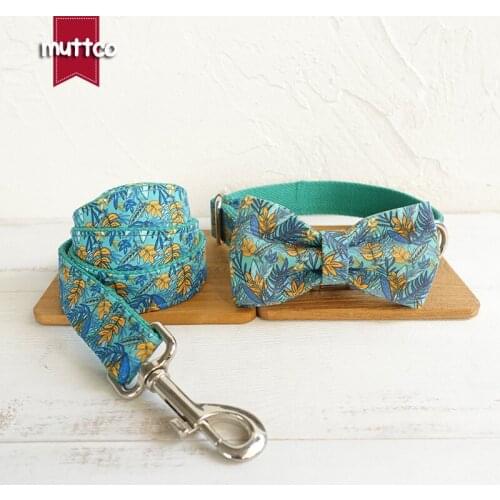 MUTTCO bow tie collar handmade pet accessory THE LEAF dog collar leash butterfly knot metal buckle big small dog 5 sizes UDC066