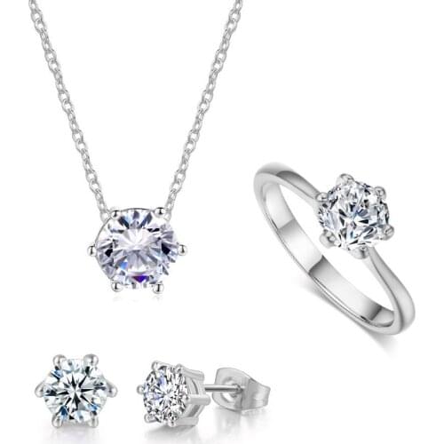 Simple Moissanite Wedding Jewelry Sets for Women Crystal Gold Necklace Earrings Ring Fashion Bride Marriage Accessories S553