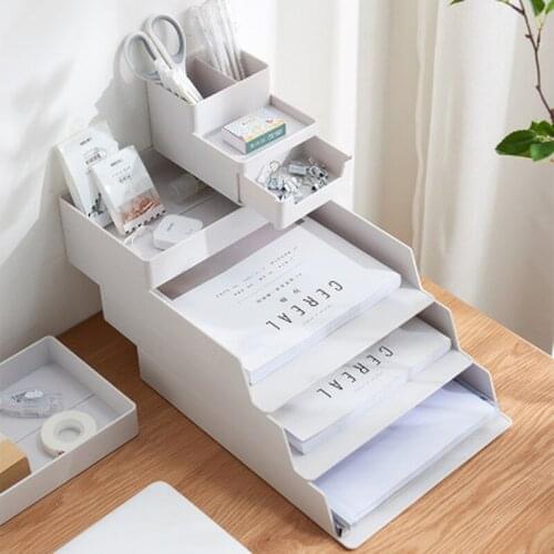 Home Office Desktop Organizer Stackable Storage Box Drawer A4 File Folder Storage Tray Comfy Phone Pen Holder Container Organize