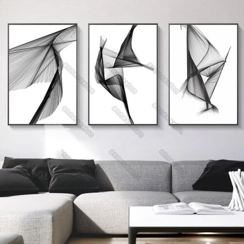 Nordic Style Frameless Canvas Painting Poster and Print Minimalist Abstract Black Gossamer for Home Rooms Wall Decoration