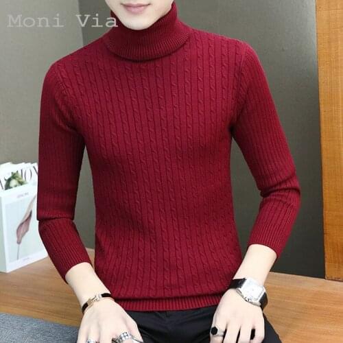 New Autumn Mens Warm Sweaters Solid Color Winter Turtleneck Long-Sleeve Knitted Pullover For Men Slim Fit Casual Men Knitwear