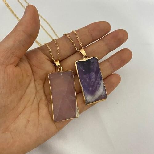 New Come Facted Square Stone Pendant Natural Creative Shape Women Necklace Filigree Lady Gift