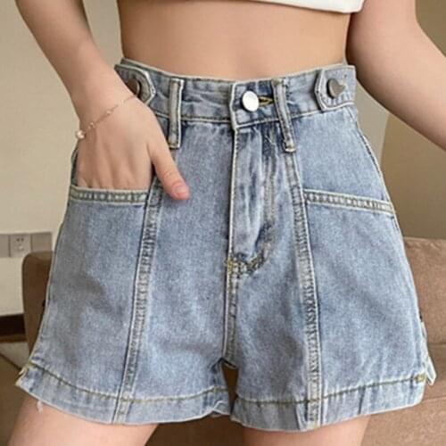 Solid Denim Wide Leg Pants Womens Shorts Split Fork High Waist Zipper Jeans Short Female 2021 Summer Girl sweet Casual Shorts