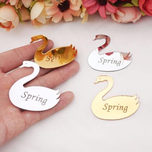 20pcs/Lot Personalized Swan Acrylic Mirror Sticker Custom Engraved Name Party Theme Birthday Baptism Design Guest Gifts
