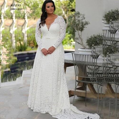 Full Lace V-neck Sweep Train Vestido De Noiva Zipper A-line Cap Sleeve Beading Bow Sashes Sexy Plus Size Wedding Dress 2020