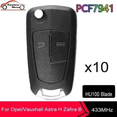 KEYECU 10x Remote Key Fob 2 Button 433Mhz PCF7941 chip for Vauxhall Opel Astra H 2005-2009 Zafira B 2006-2013 HU100 Blade
