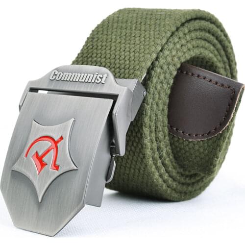 Flying Art Tactics Soviet Union National Emblem Metal Buckle Thick Cotton Belt Fashion Mens Jeans Belt