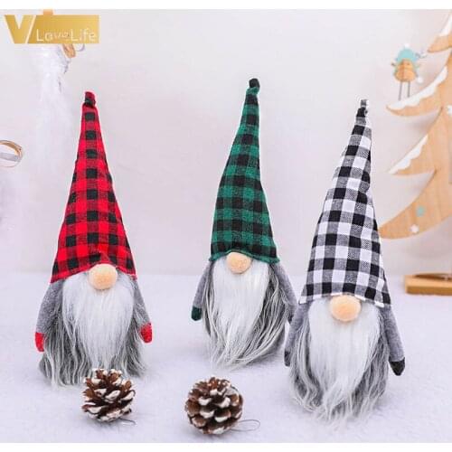 Christmas Santa Gnome Doll Buffalo Plaid Pendant Nordic Gnome Land God Doll Christmas Decorations For Home Tree decor Kids Gift