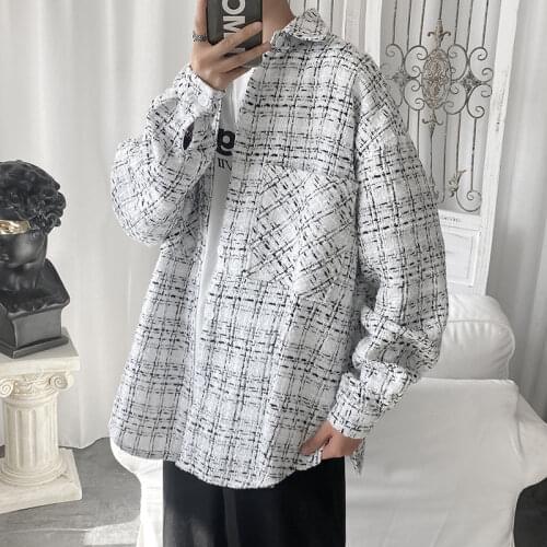Spring and autumn male plaid shirt Korean fashion casual jacket released man harajuku streetwear retro sleeve shirt