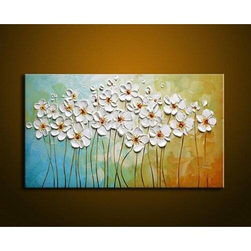 Hand Painted Palette Knife White Flowers Oil Painting Abstract Modern Canvas Wall Art Living Room Decor Picture painting