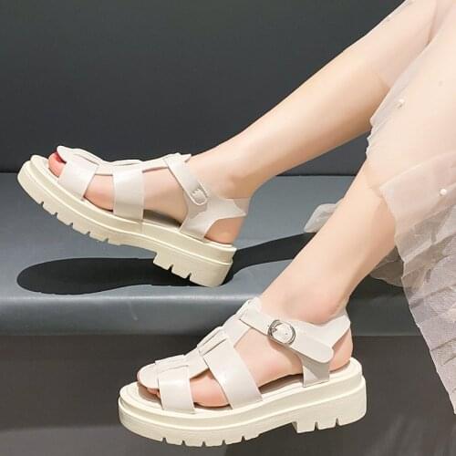 Women Summer Sandals Fashion 2021 New Beach beige Buckle Casual Flats Open Toe Female Office Ladies Shoe student Harajuku