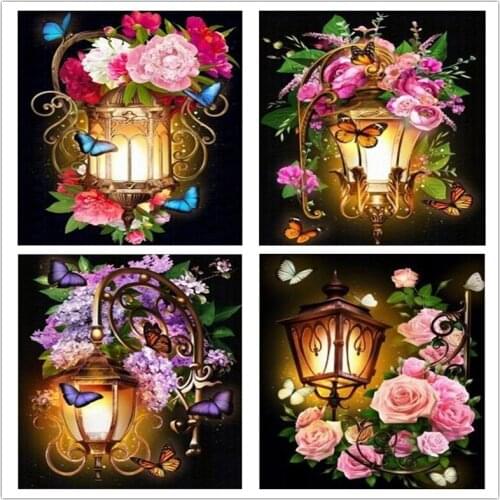 SHAYI DIY 5D Diamond Painting Mosaic Embroidery Cross Stitch Retro Flower Lantern Full Square/Round Drill Home Decor Painting