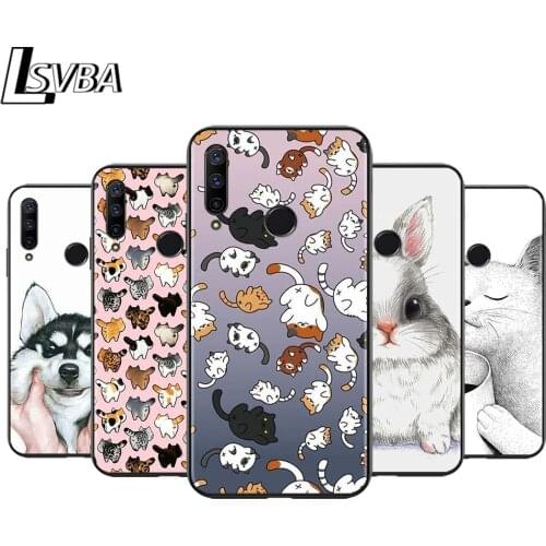 Cute cartoon panda cat for Huawei Honor 30 20 10 9S 9A 9C 9X 8X MAX 10 9 Lite 8A 7C 7A Pro Silicone Soft Black Phone Case