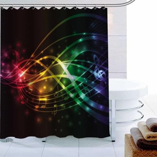 Modern Music Wave Pattern Shower Curtain Waterproof Mildew Proof Bath Curtain Polyester Fabric 180X180CM Bathroom Curtain