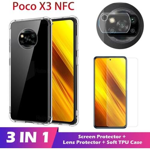 3in1 glass for poco x3 nfc camera lens screen protector for xiaomi pocox3 pocohone x 3 3x case shockproof cover pcoc x3 nfc case