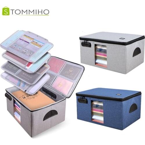 Document Organizer Bag With Lock Foldable Storage Box Bin for Certificate Passport Legal Important File Organization