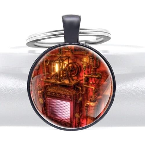 Vintage Steampunk Design Blakc Glass Dome Punk Style Keychains Men Women High Quality Keyring Jewelry Gifts