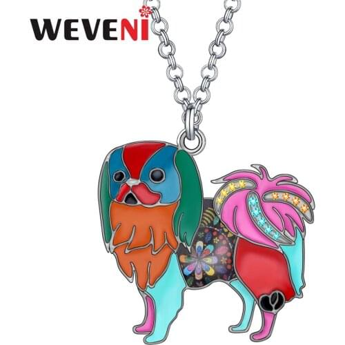 WEVENI Enamel Alloy Anime Floral Japanese Chin Dog Necklace Pendant Chain Choker Animal Jewelry For Women Girls Teens Charm Gift