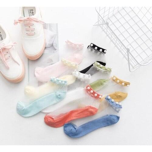 Women Socks 2020 Spring New Fashion Ankle Female Breathable Thin Pearl Summer Socks Korean Style Invisible Funny Socks Women