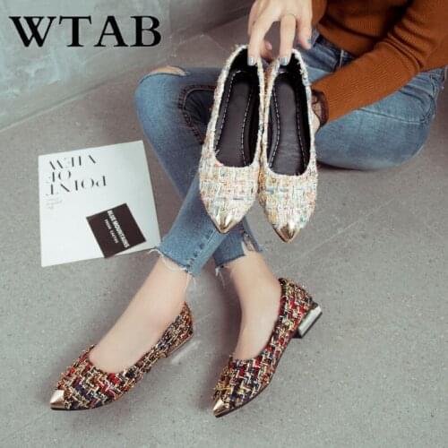 WTAB Shallow women spring autumn shoes 2018 new casual Basic Slip-On flat shoes women metal Pointed Toe Slip ladies shoes femme