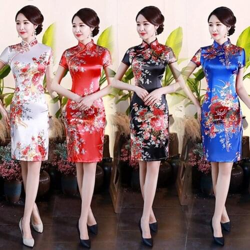 Women Spring Summer Traditional Cheongsam Plus Size Dress Short Sleeve Mandarin Collar Chinese Wedding Dress Qipao Dress S-6XL