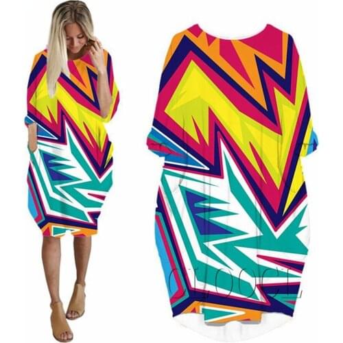 CLOOCL Geometry Abstract Dress 3D Print Colorful Streetwear Women Pocket Dresses Fashion Long Sleeve Hip Hop Style Clothes