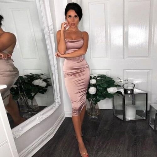 Women Rayon Dress Sexy Backless Mid Calf Bandage Dress vestidos de mujer Halter Party Pink Dresses Sleeveless Black Dress