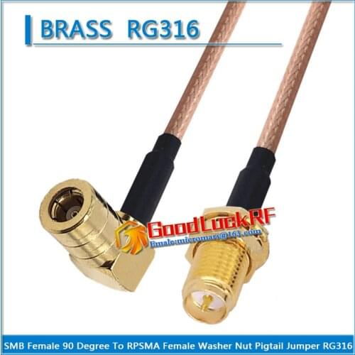 1X Pcs SMB Female 90 Degree to RPSMA RP-SMA RP SMA Female O-ring Washer Bulkhead Panel Mount Nut Pigtail Jumper RG316 Cable