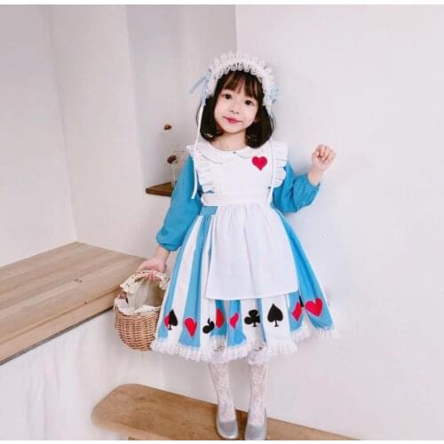 2PCS Halloween Girls Lolita Dress Long Sleeve Alice Girls Baby Princess Dress Maid Cosplay Carnical Costume Dress For Girl Y2869