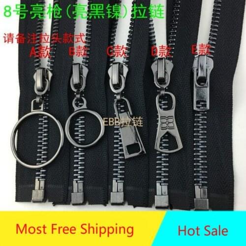 2 Pcs/lot #8 Long Metal Zipper Black Single Open End Clothing Coat Jacket Fasteners Sewing Accessories Wholesale
