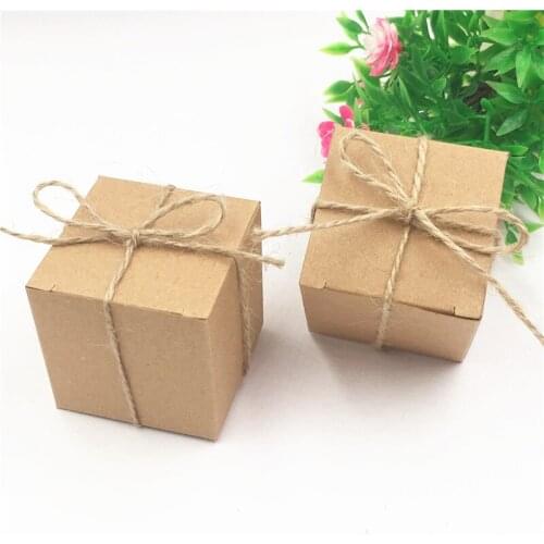 24pcs/Lot Handcraft Mini Cube Kraft Paper Boxes For Anniversary Baking Little Cake DIY Container Storage Boxes With Hemp Strings