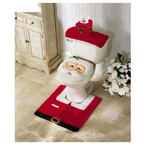 Free shipping 3 pcs/set New Year Best Gift Christmas Santa Toilet Seat Cover Rug Bathroom Set Christmas Decorations for Home