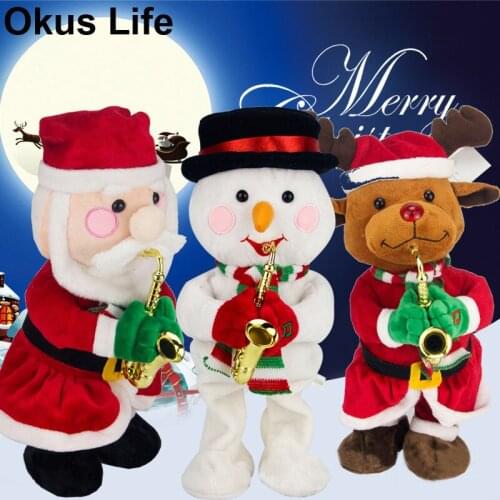 32cm Santa Claus Dancing Singing Music Toy Plush Christmas Dolls Electric Toys Saxophone Shaking Christmas Tree Xmas Decor Gifts