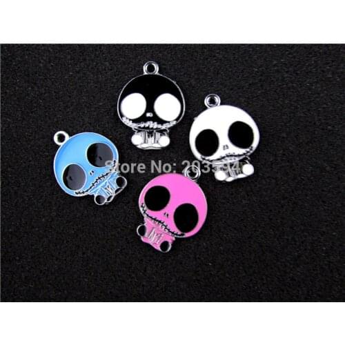 AE464 Mix Color 20Pcs Alloy Metal Enamel Skull Charms Pendants 30x23mm