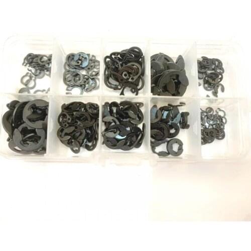 300pcs 3mm 4mm 5mm 6mm 8mm 9mm black metal fixing ring and electronic clip sorting kit, with box