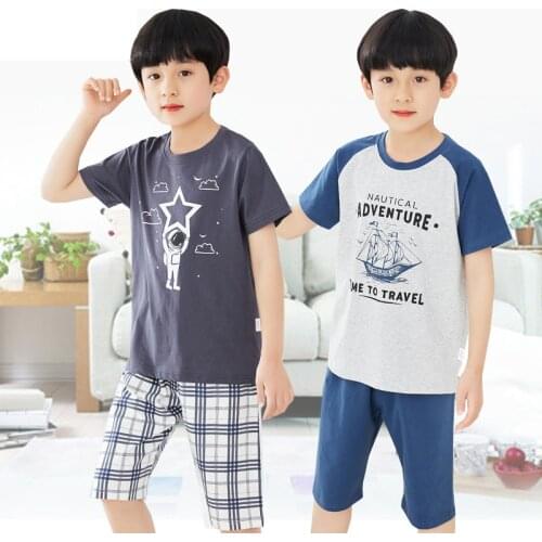 Baby Kids Pajama Sets Cotton Boys Sleepwear Suit Summer Girls Pajamas Short Sleeve Pijamas Tops+Pant 2pcs Children Clothing Sets