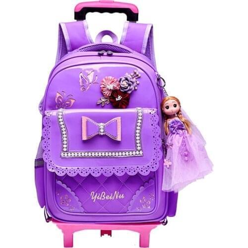 Children School Bags for Kids Girls 2 Wheels Trolley Backpack Schoolbag Rolling Luggage Book Bags Detachable Wheeled Backpack