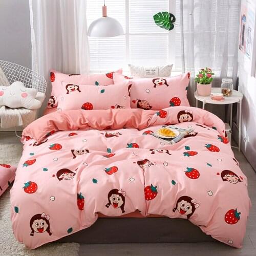 Kawaii Girl Strewberry Pink Kids Luxury Comforter Bedding Set Modern Fashion King Queen Twin Size Bed Linen Duvet Cover Set Gift