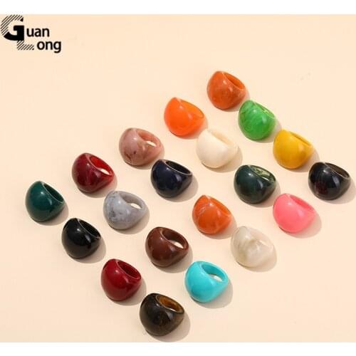 GuanLong Trendy Geometric Personality Resin Big Beautiful Rings for Women Fashion Jewelry Round Colorful Simple Ring for Girls