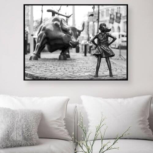Canvas Painting Fearless Girl Statue Black And White Street Art Poster New York Prints Feminist Girl Power Home Decor