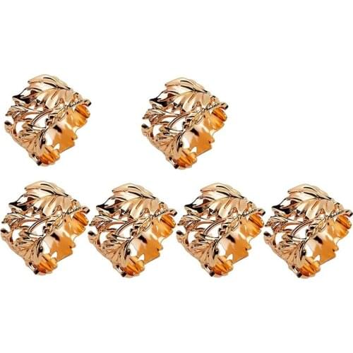 Napkin Rings,Leaf Napkins Rings Set of 6 Exquisite Napkin Rings Holders for Easter,Party,Wedding Dinner Decor