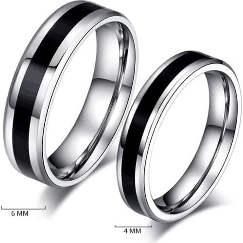 JiaLe Vintage Classic Dripping Black Oil Titanium Steel Couples Rings for Women Men Stainless Steel Wedding Ring Jewelry Gift