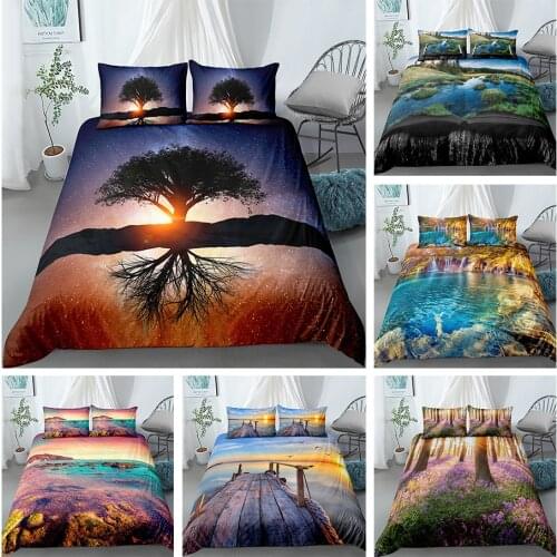Tree and Sunset Duvet Cover Sets Landscape Mountain Beding Set Bedspread 2/3pcs Queen King Large Size Home Textlie