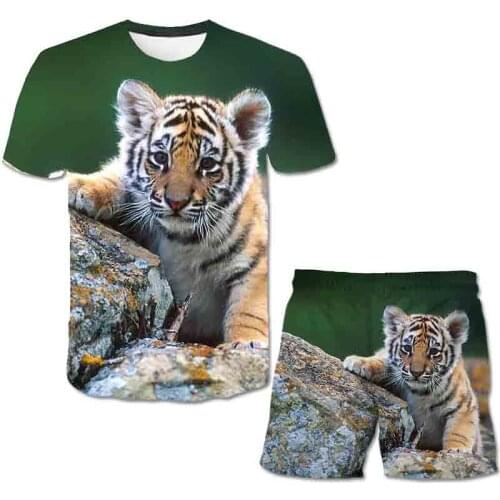 Male Tracksuit Summer Men Sets Sporting Suits Short Sleeve T Shirt+pants men clothing 2 Piece Set animal tiger short homme