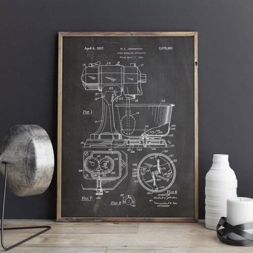 Kitchen Mixer Patent Print Baking Artwork Bakery Wall Art Kitchen Mixer Poster Room Decor Vintage Blueprint Canvas Painting Gift