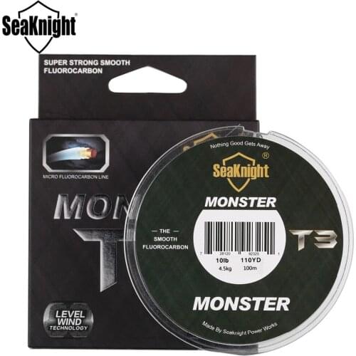 SeaKnight T3 Fishing Line 100M Smooth Monofilament Leader Line 100% Triple Fluorocarbon Fishing Line 3-18LB