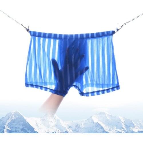 See-through Boxers Men Sheer Mesh Pouch Striped Underwear Trunk Breathable Lingerie Male Panties Comfortable Underpants A50